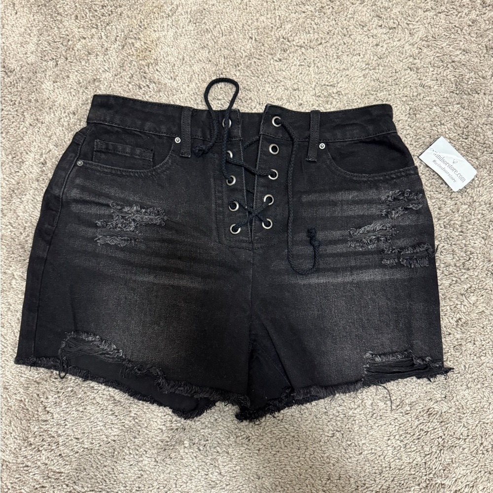 Black Distressed Denim Shorts